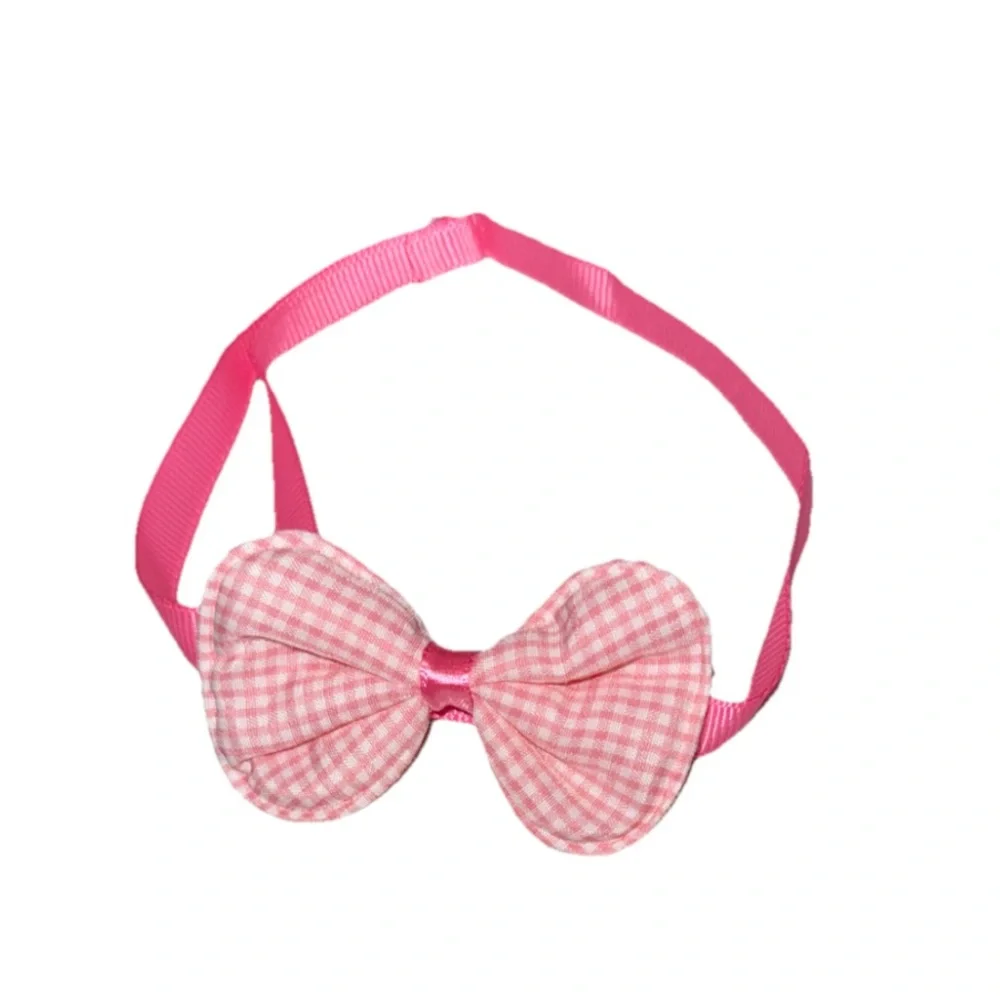 Pet Bow Collar Gingham Light Pink/White Adjustable OS NEW